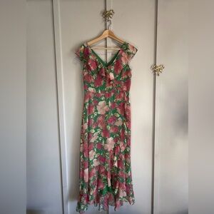 London Times Womens Ruffle Floral Maxi dress size 10 Wedding Guest Cottagecore